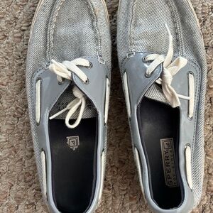 Sperry Light Gray Canvas & Patent Trim Boat Shoes Women’s